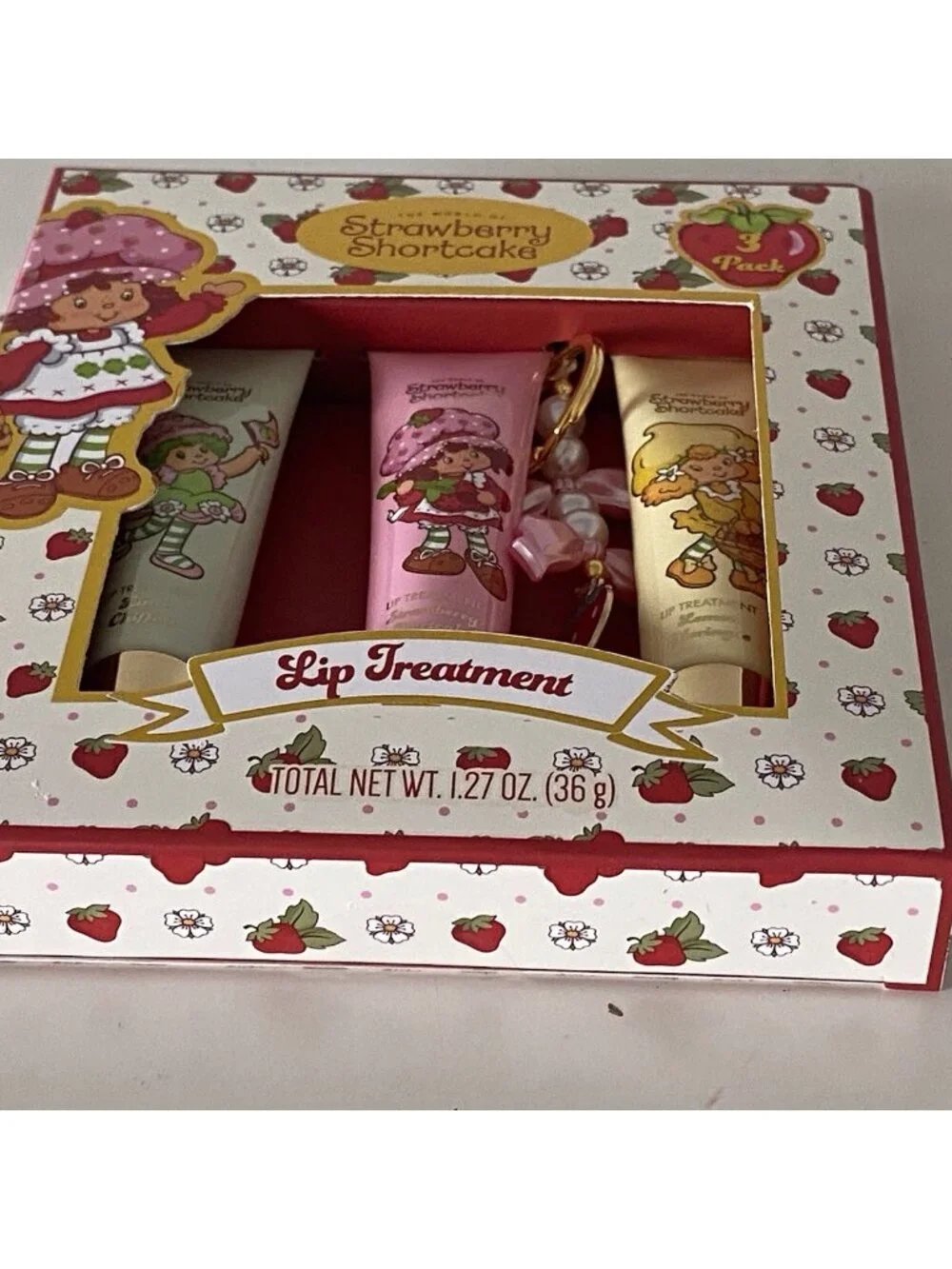 Set Of 3 Strawberry Shortcake Lip Treatment‎ Lime Chiffon Lemon Meringue W/Charm